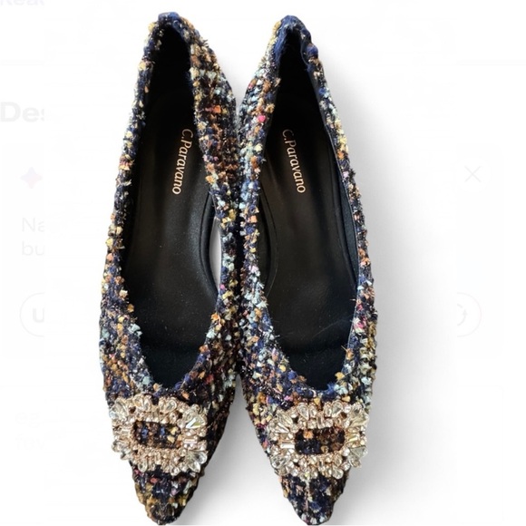 C.Paravano Crystal Buckle Multi Color Tweed flats women's 37/6.5 - Picture 5 of 7